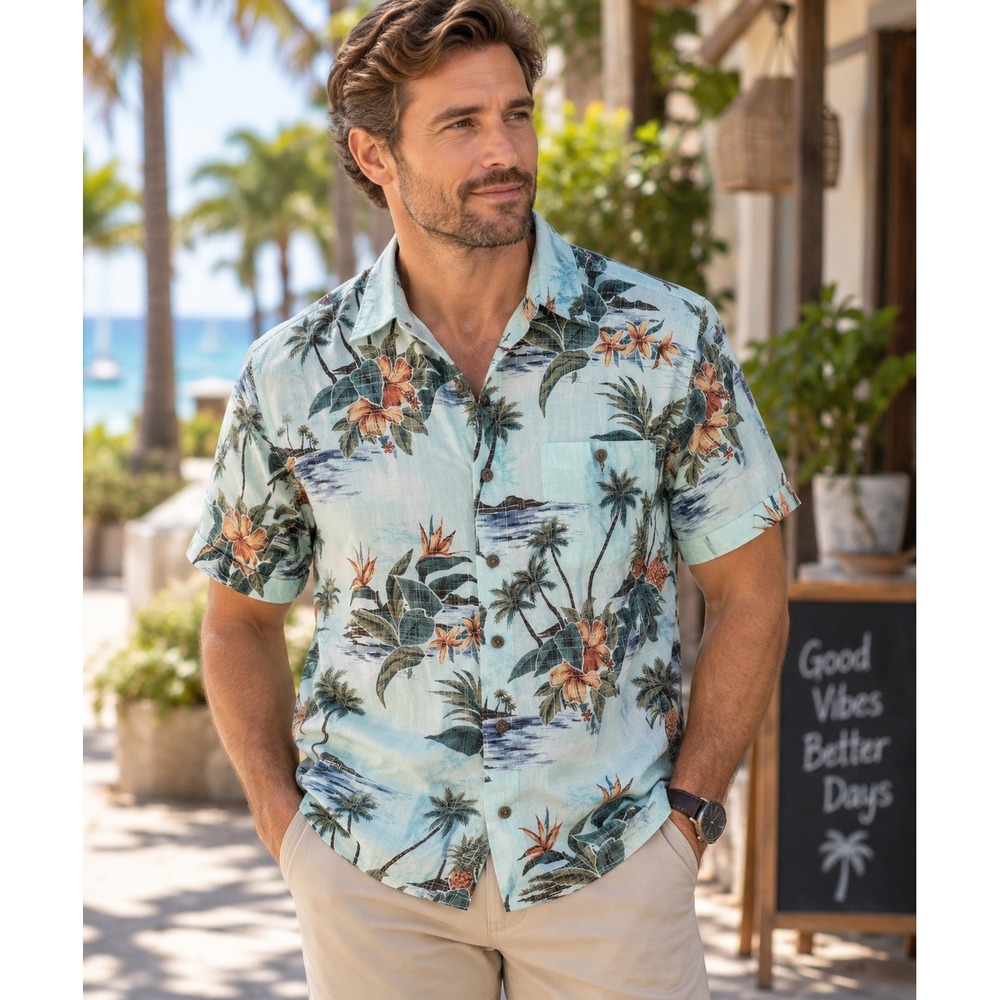 Batik Bay Hawaiian Tropical Button Front Shirt Men's XL Rayon Beach Aloha Camp